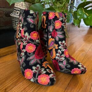 MIA Rosebud Black Embroidered Ankle Booties